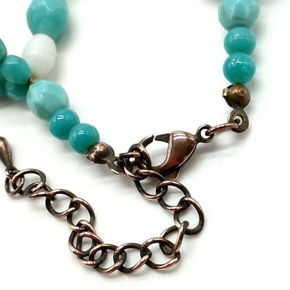 Triple Strand Faux Turquoise (Dyed Howlite) & White Beaded Necklace - Picture 7 of 12
